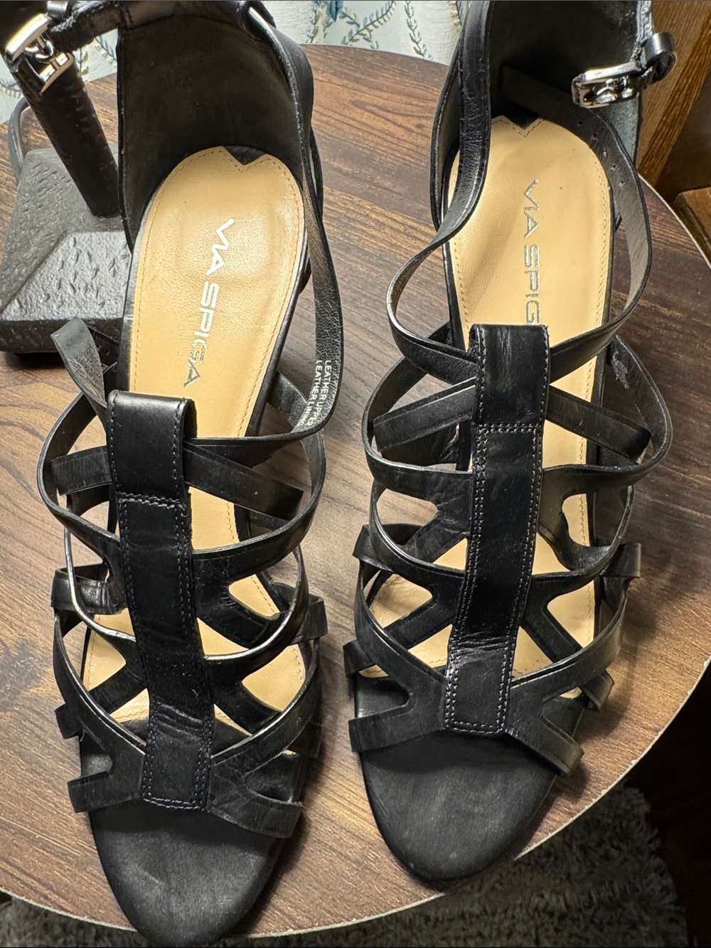 Via Spiga Black Strappy Leather Heeled Sandals